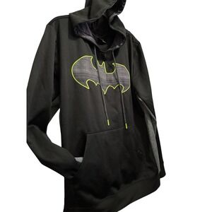 Batman Mens Hoodie Black Neon Green Logo Pullover‎ Sweatshirt Large DC Comics